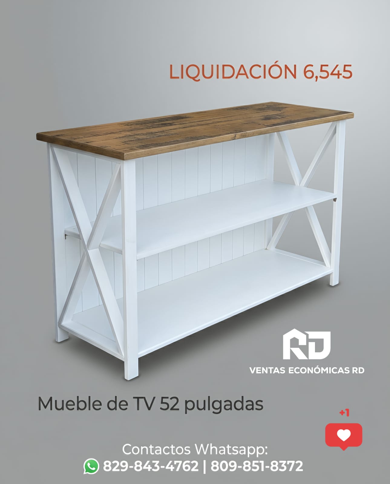 Mueble de TV de 52 Pulgadas Estilo Moderno con Estantes Abiertos y Estructura en "X"