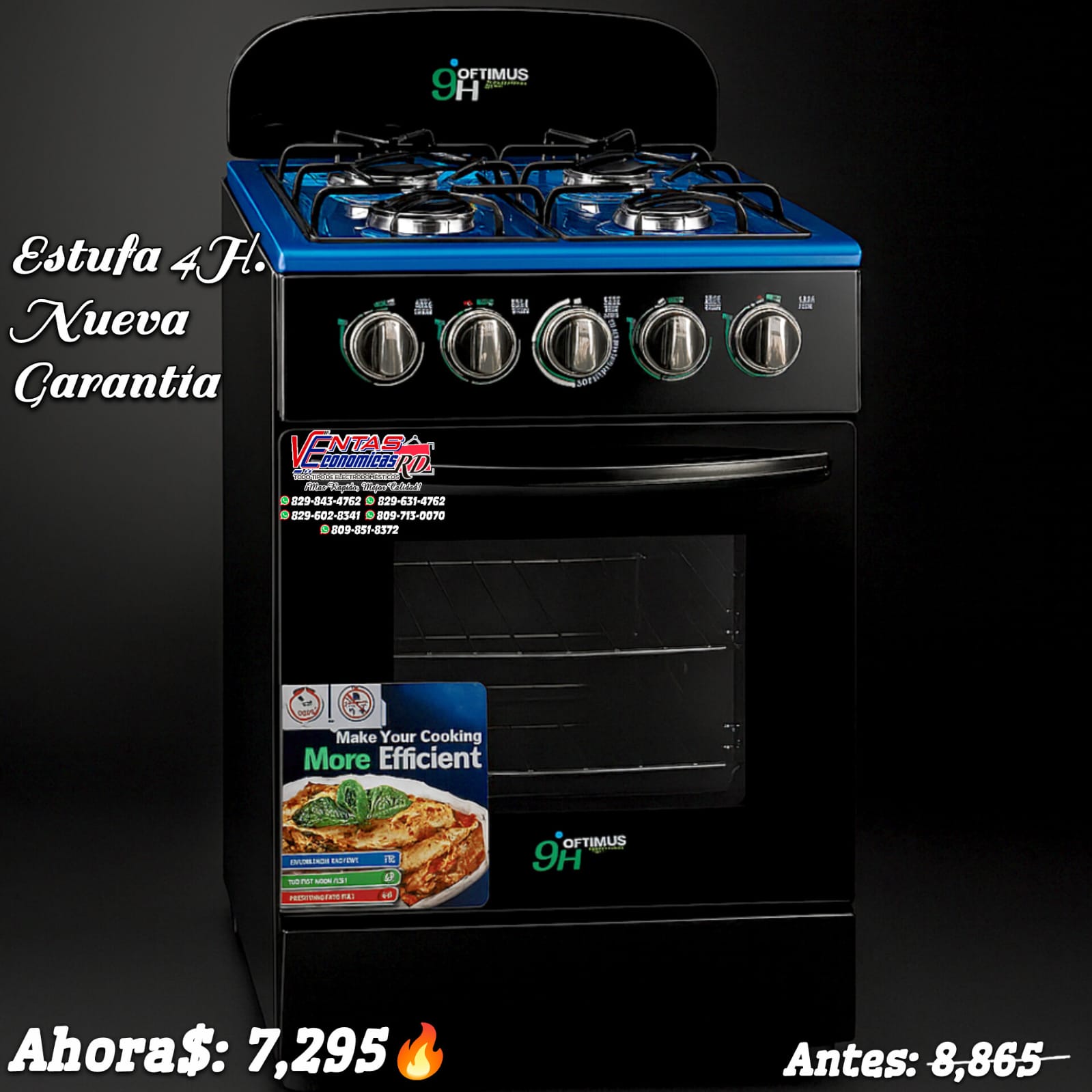 Estufa de 4 Hornillas Optimus Home con Horno  | Ventas Económicas RD