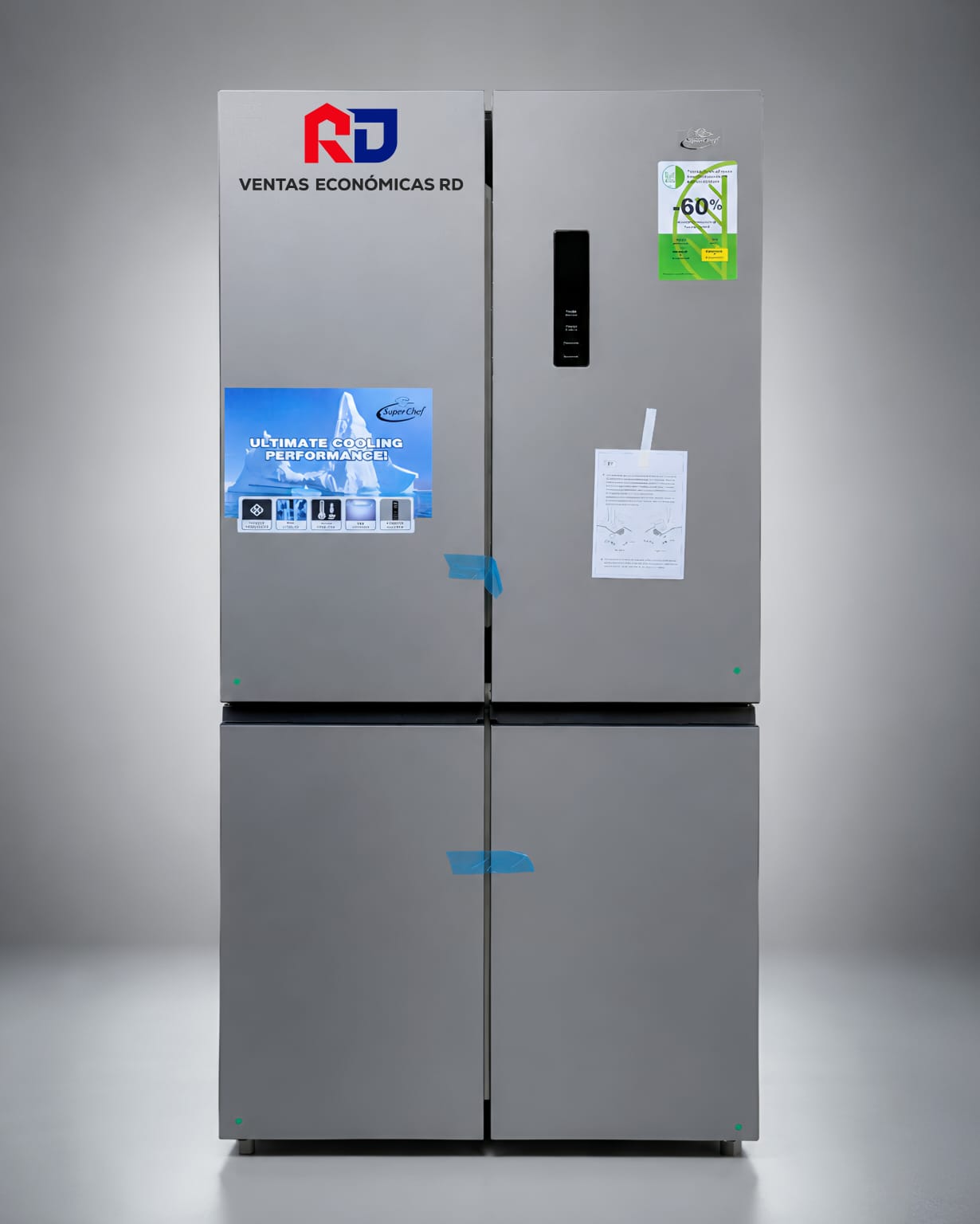 Nevera Super Chef de 4 Puertas y 17 Pies | Color Gris Acero | 110V
