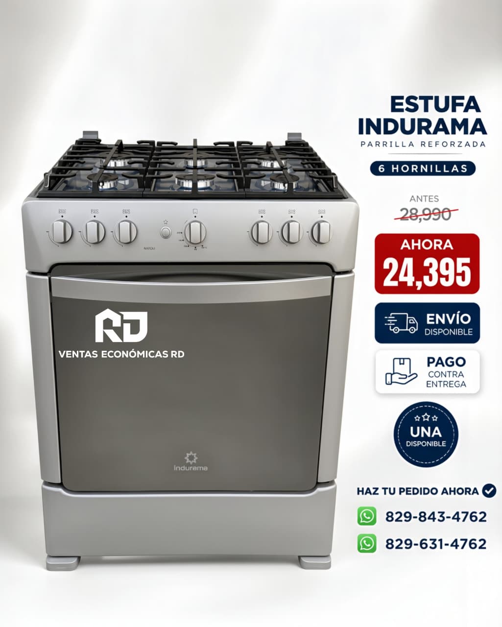 Estufa Indurama de 6 Hornillas con Parrilla de Hierro Fundido y Alta Calidad