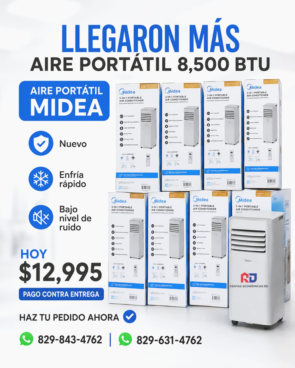 Aire Acondicionado Portátil Midea 8,500 BTU | 115V | Color Blanco