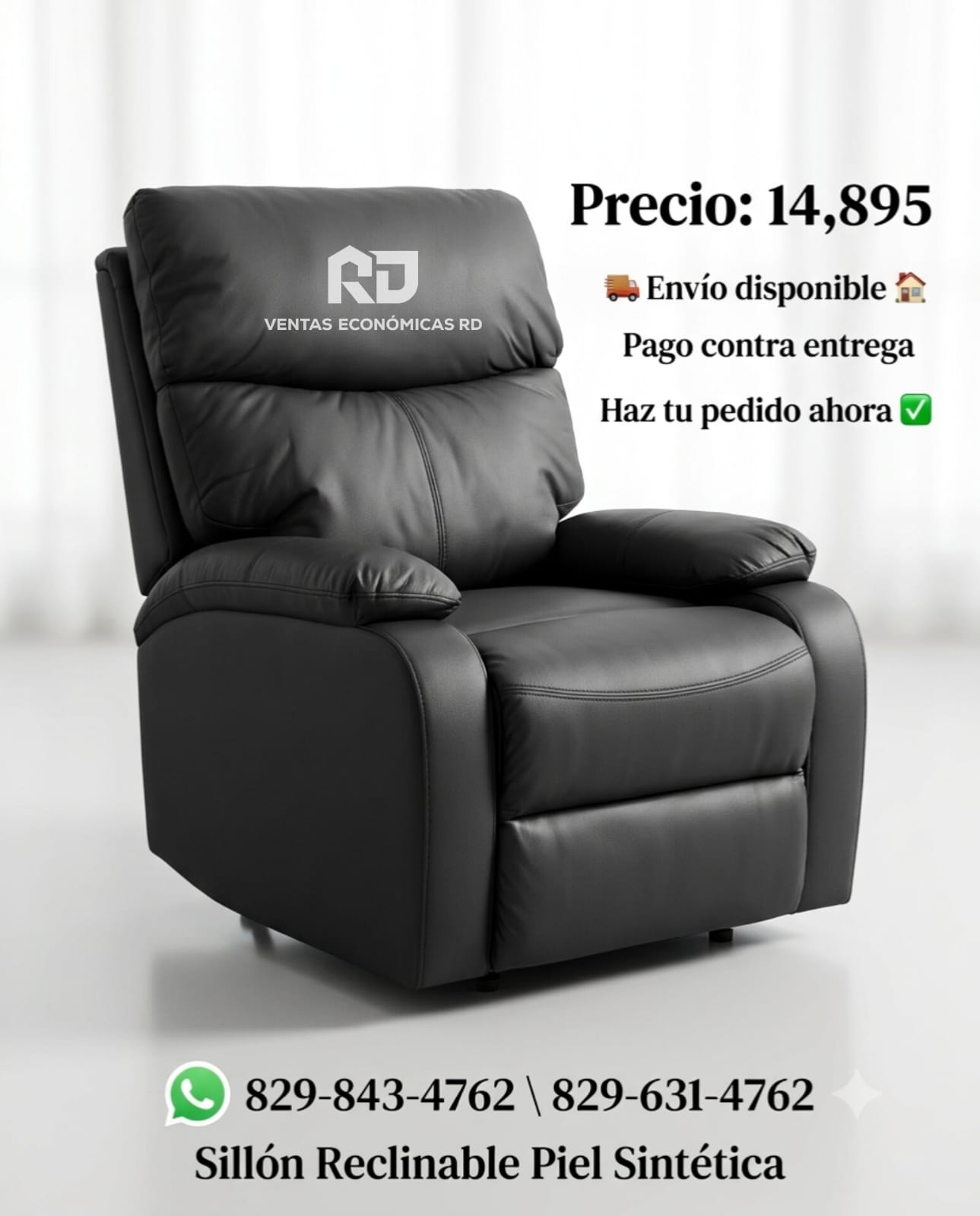 Sillon reclinable negro piel sintética 