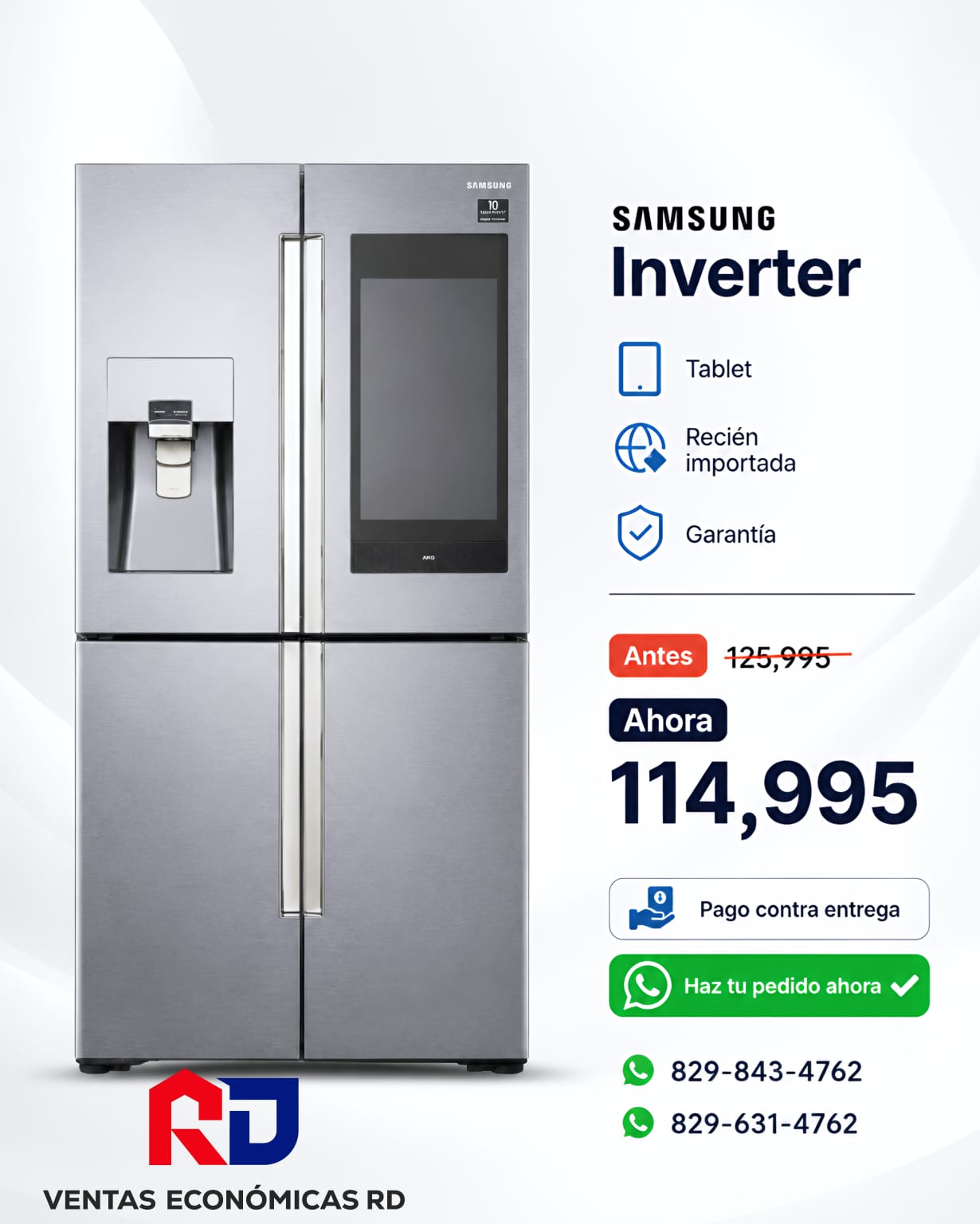 Nevera Samsung Inverter 4 Puertas 29 Pies con Tablet y Dispensador