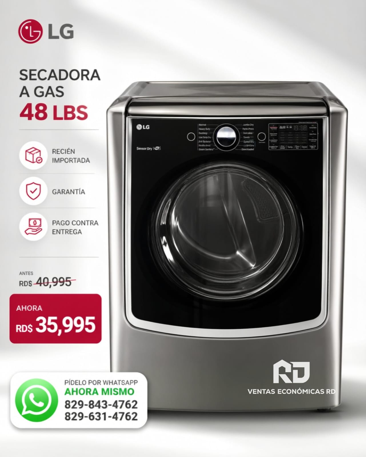 Secadora a Gas LG 48 lbs (Acero Inoxidable)