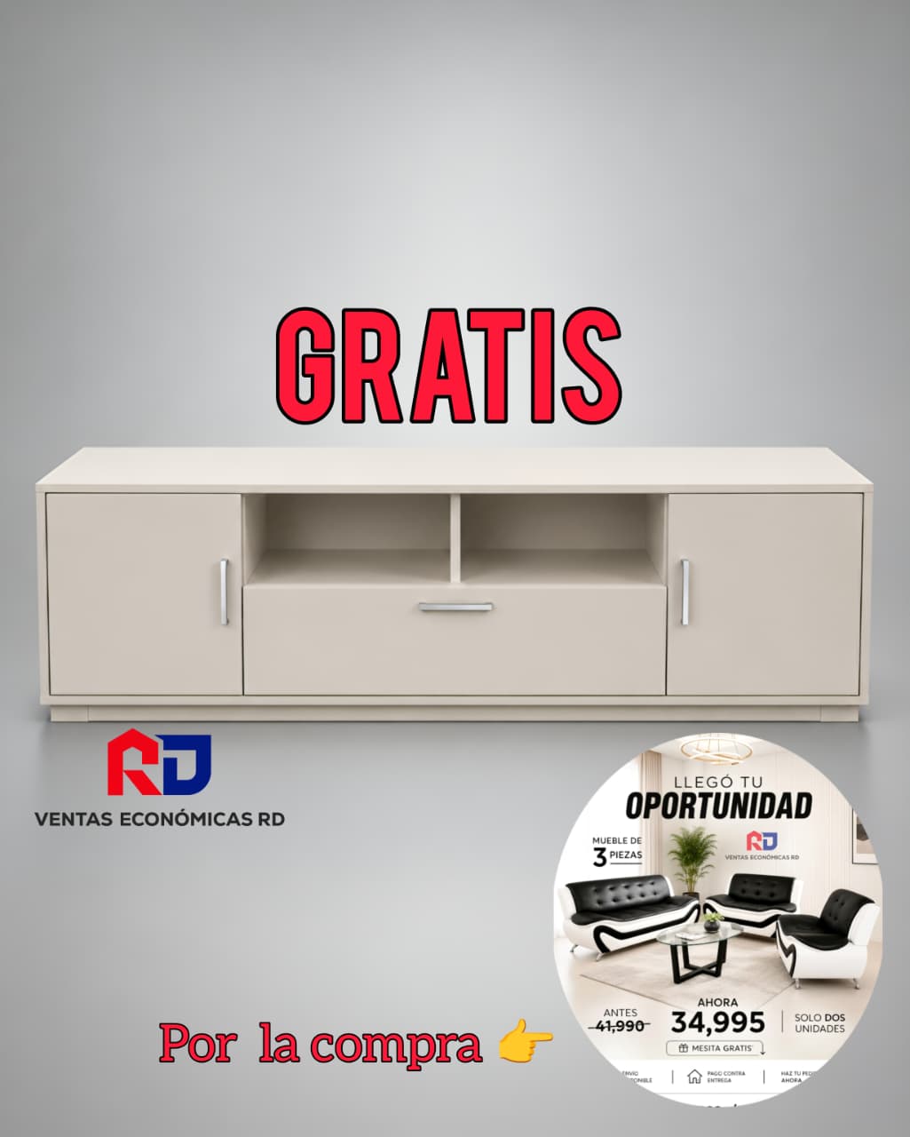 Mueble para TV Moderno con Gabinetes y Espacios Abiertos | Color Crema / Marfil
