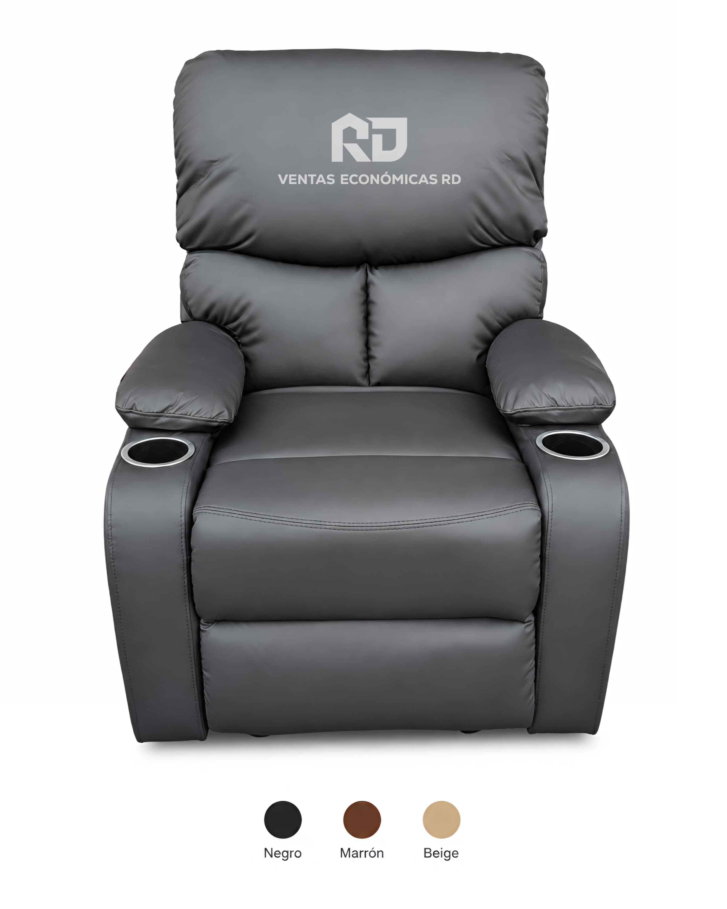 Sillón Reclinable Becky en Microfibra Negra con Portavasos Doble
